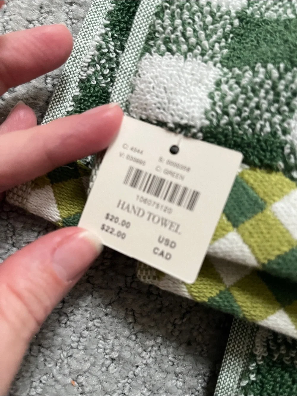 Anthropologie Green and White Gingham Bath Towels